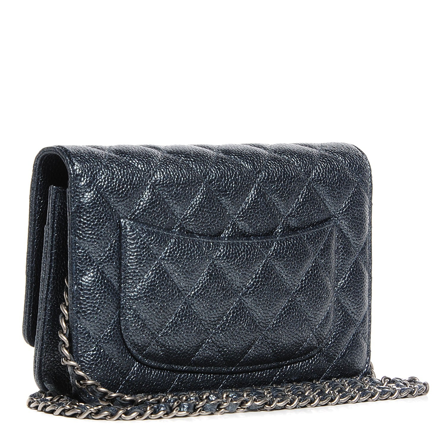 Chanel Metallic Caviar Quilted Wallet On Chain WOC Charcoal 3 of 9