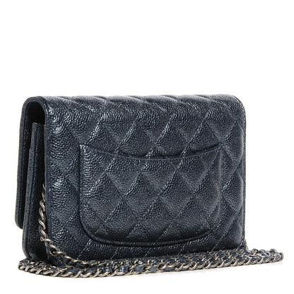 Chanel Metallic Caviar Quilted Wallet On Chain WOC Charcoal 3 of 9