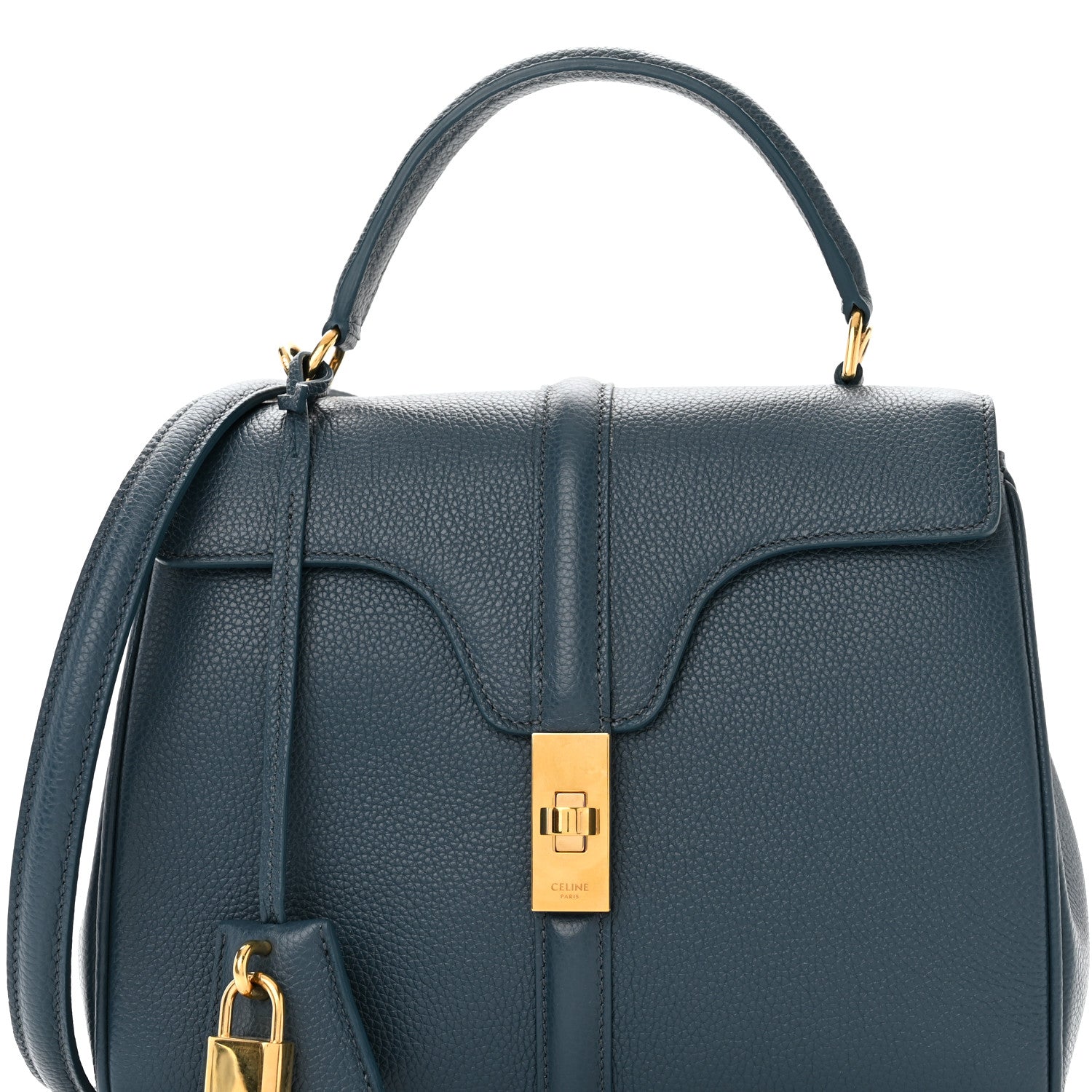 Celine Grained Calfskin Small 16 Top Handle Bag Petrol 8 of 14