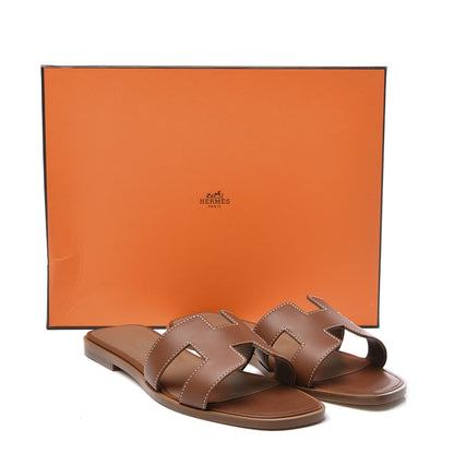 Hermes Box Calfskin Oran Sandals 36.5 Gold 12 of 12