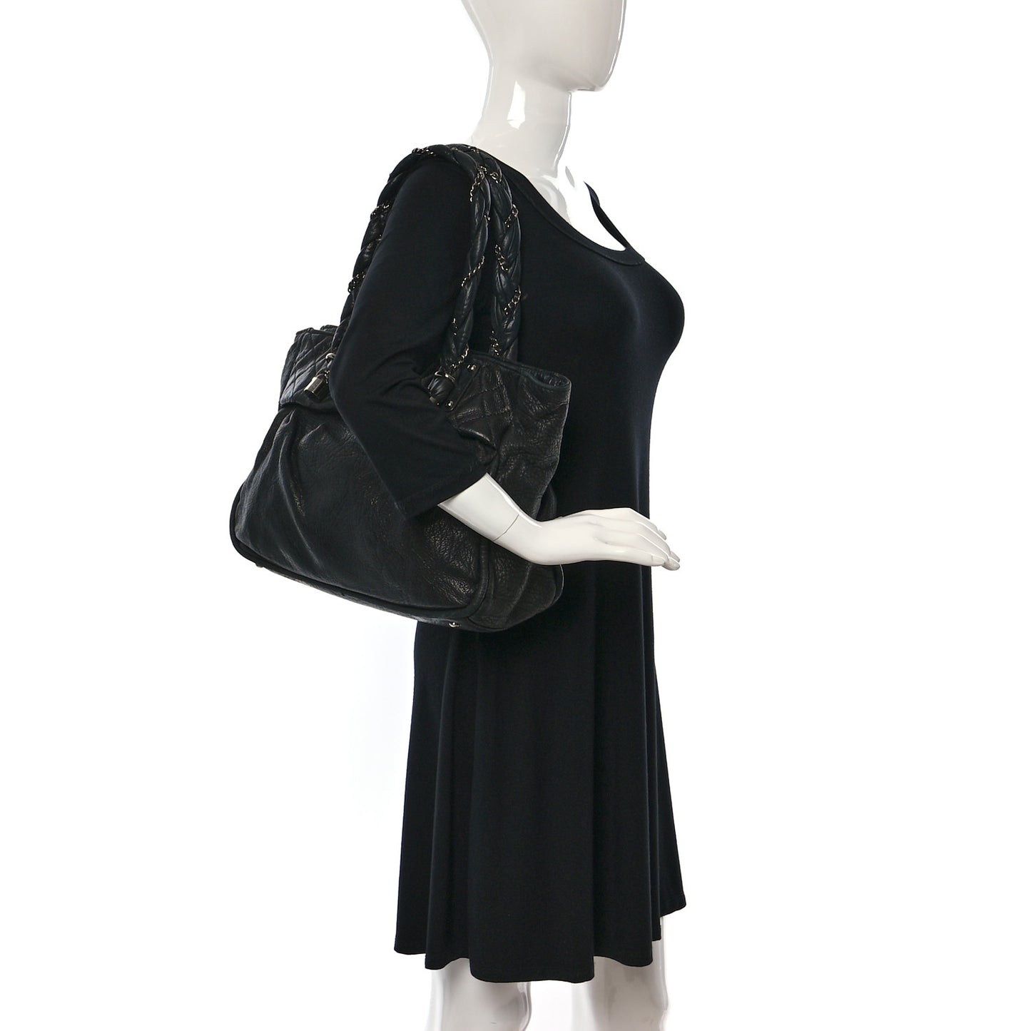 Distressed Lambskin Vintage Ligne Lady Braid Tote Black