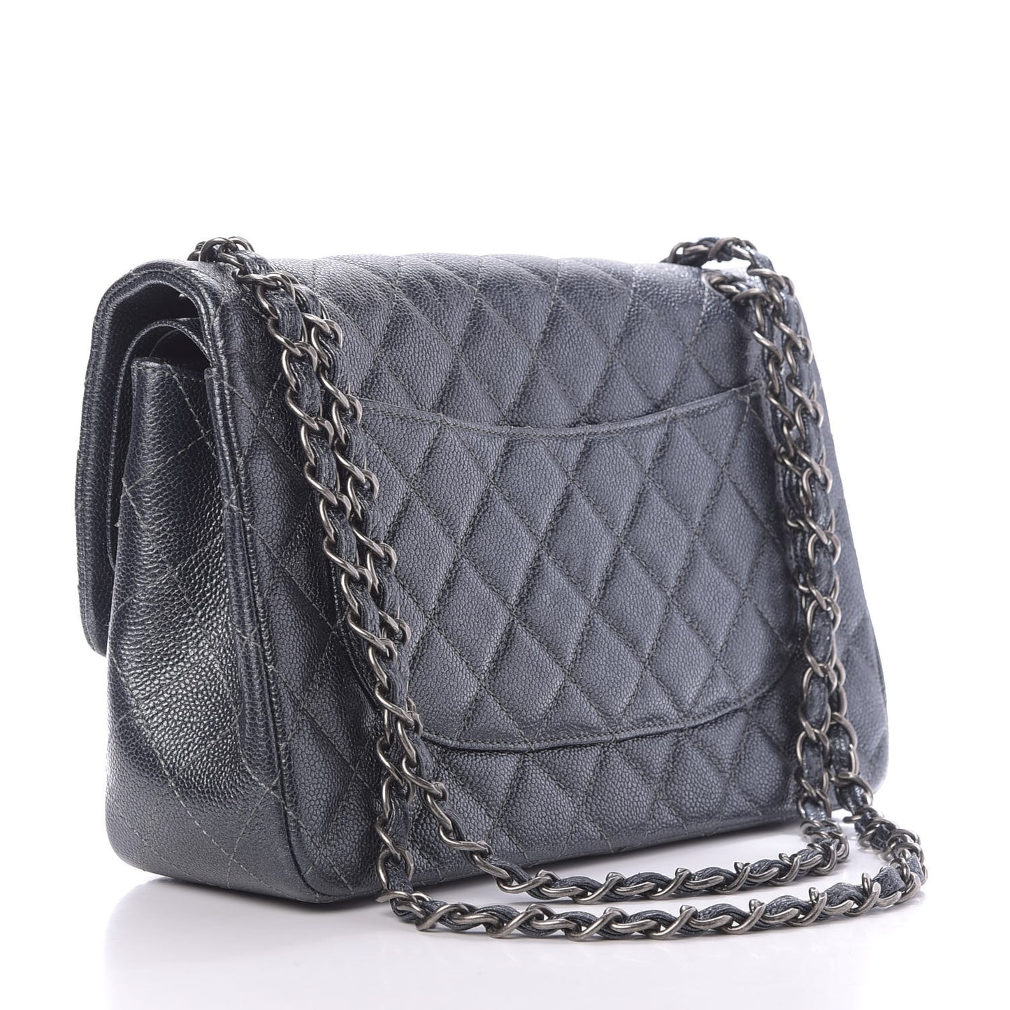 Metallic Caviar Quilted Jumbo Double Flap Dark Grey