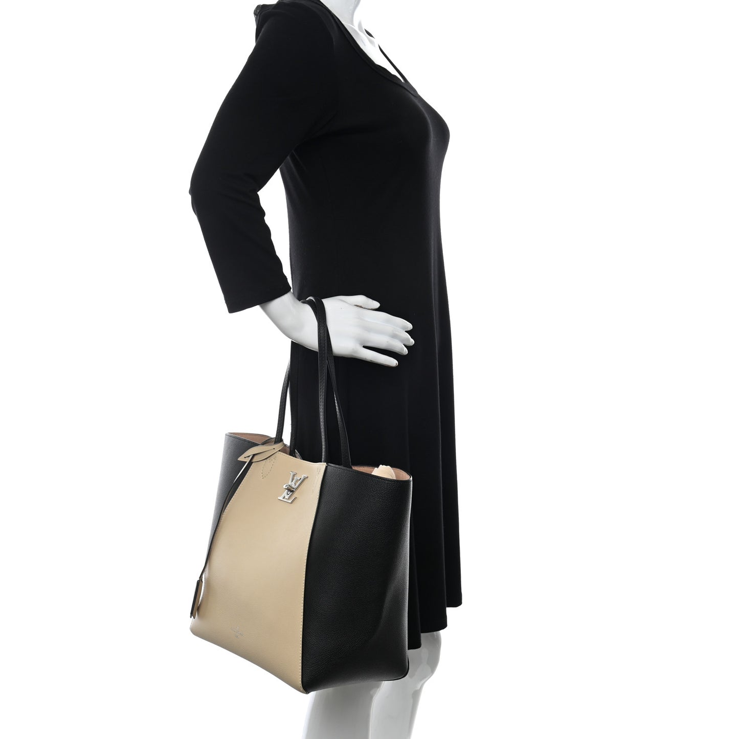 Calfskin Lockme Go Tote Black Vanilla