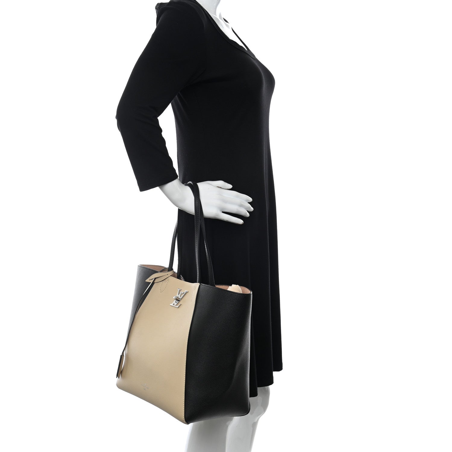 Louis Vuitton Calfskin Lockme Go Tote Black Vanilla 2 of 10