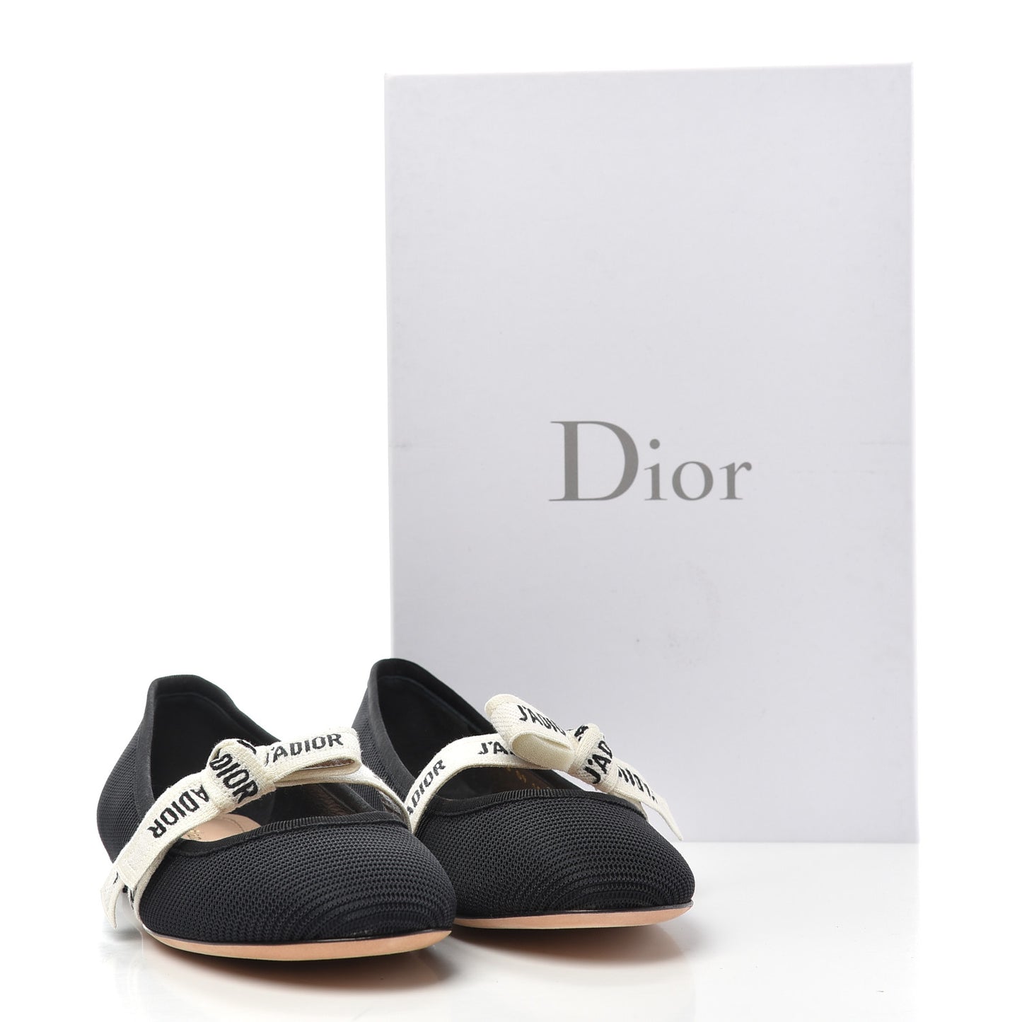 Fabric Ribbon Embroidered J'Adior Ballet Flats 37.5 Black