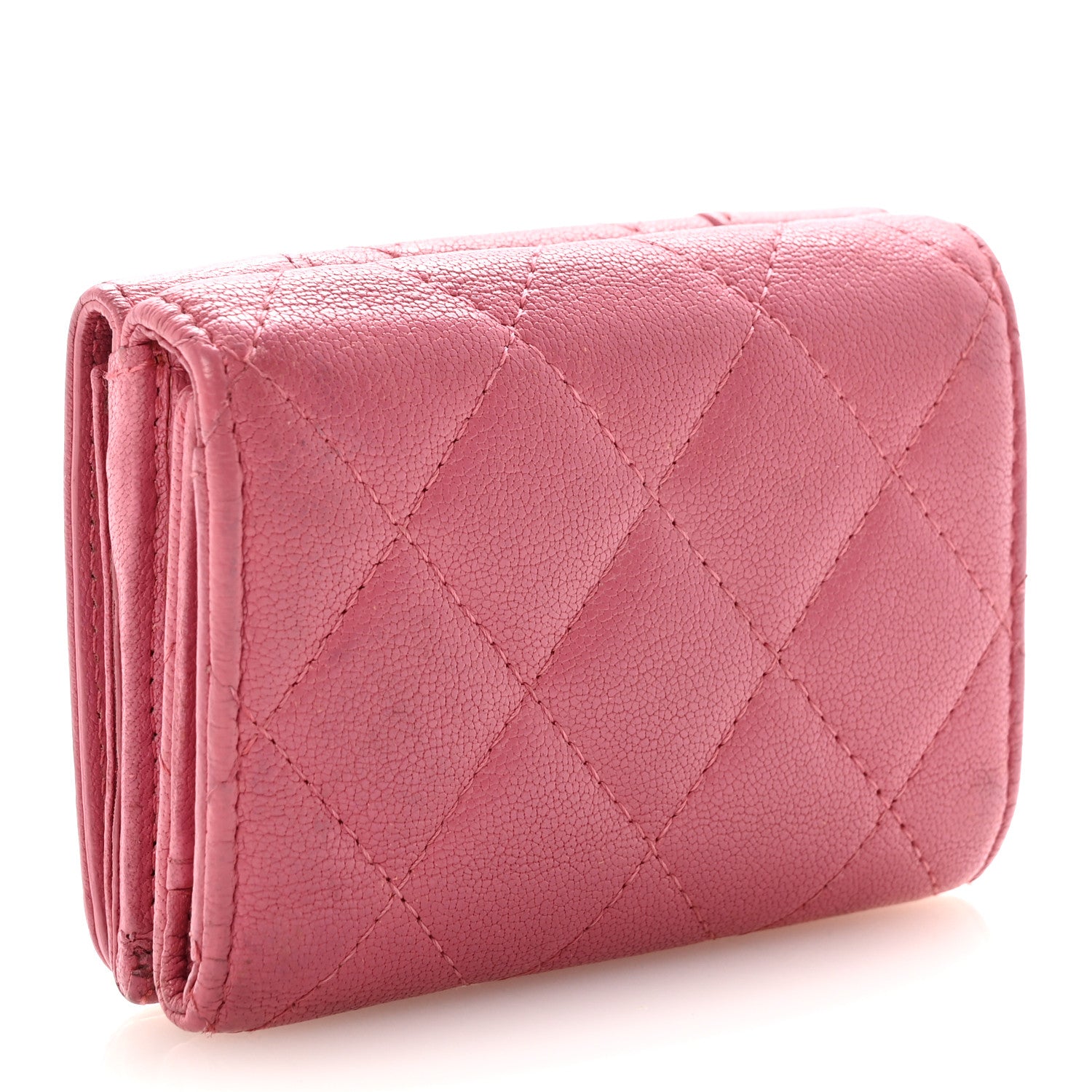 Chanel Sheepskin Quilted Vintage Mademoiselle Trifold Wallet Dark Pink 3 of 8