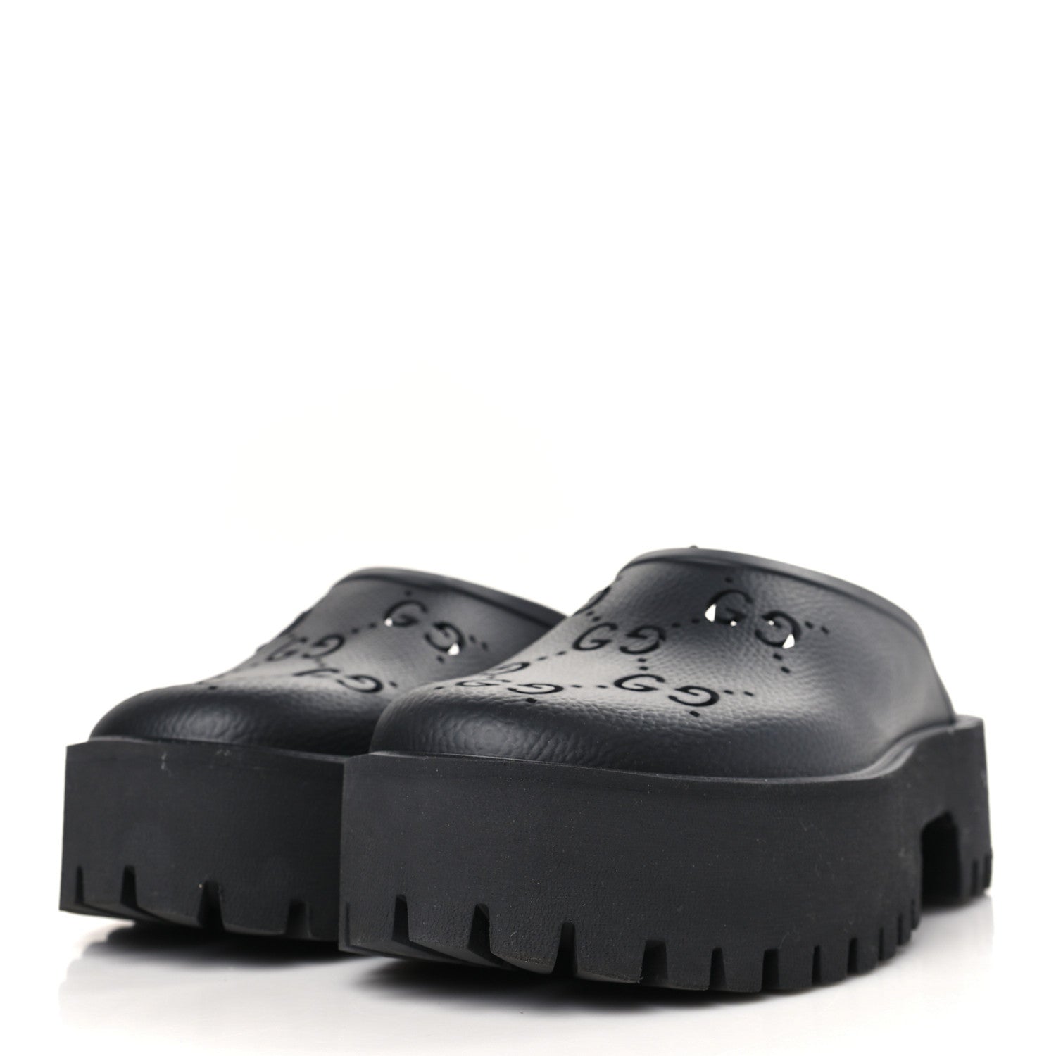 Gucci Rubber GG Monogram Perforated Elea Platform 55mm Lug Sole Sandals 41 Black 3 of 9