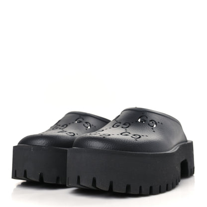 Gucci Rubber GG Monogram Perforated Elea Platform 55mm Lug Sole Sandals 41 Black 3 of 9