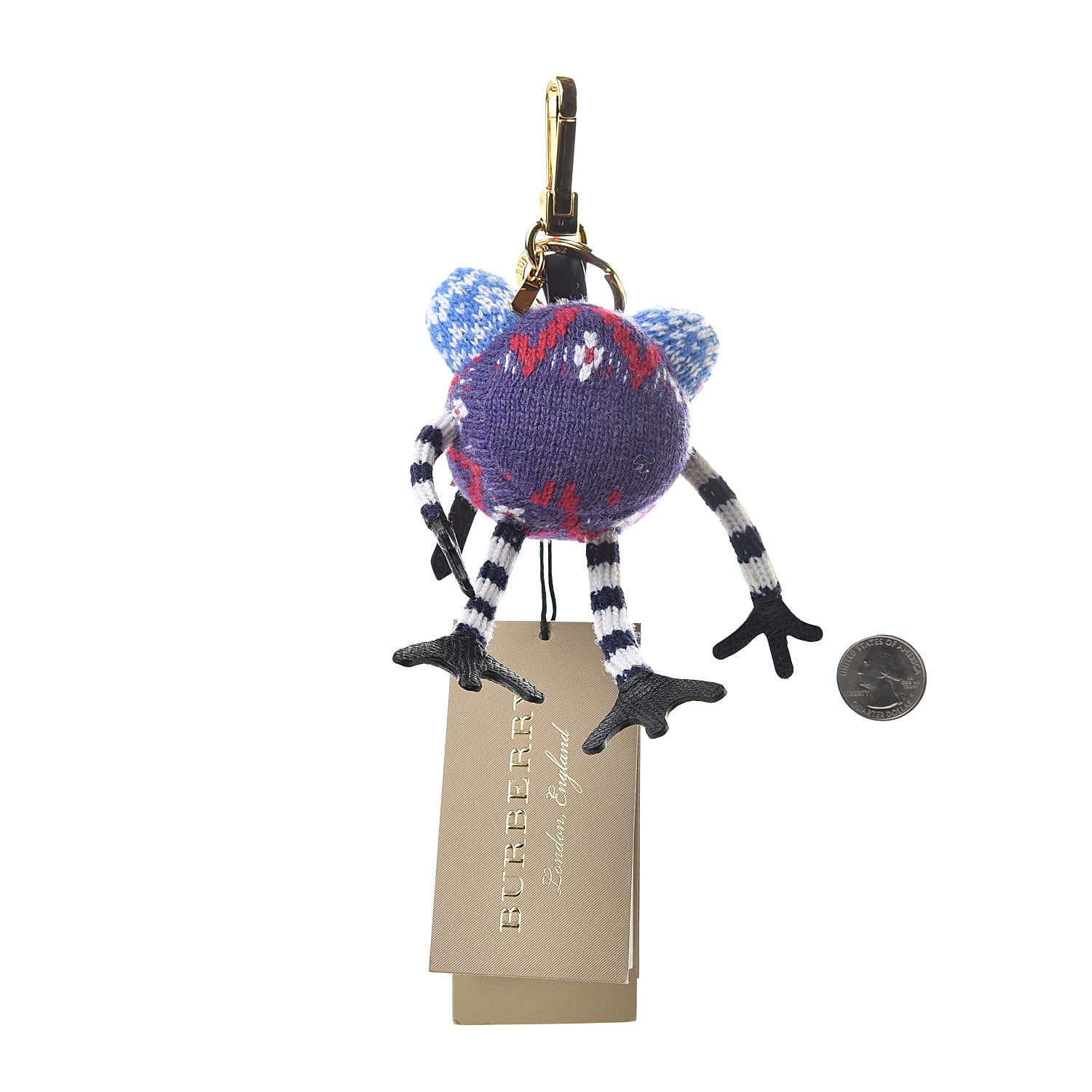 Burberry Calfskin Wool Studded Doris The Frog Bag Charm Navy Multicolor 2 of 3