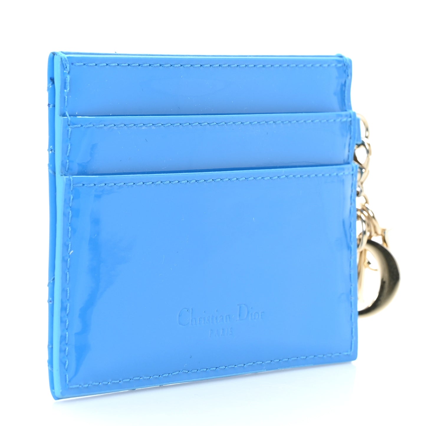 Patent Cannage Lady Dior Card Holder Blue