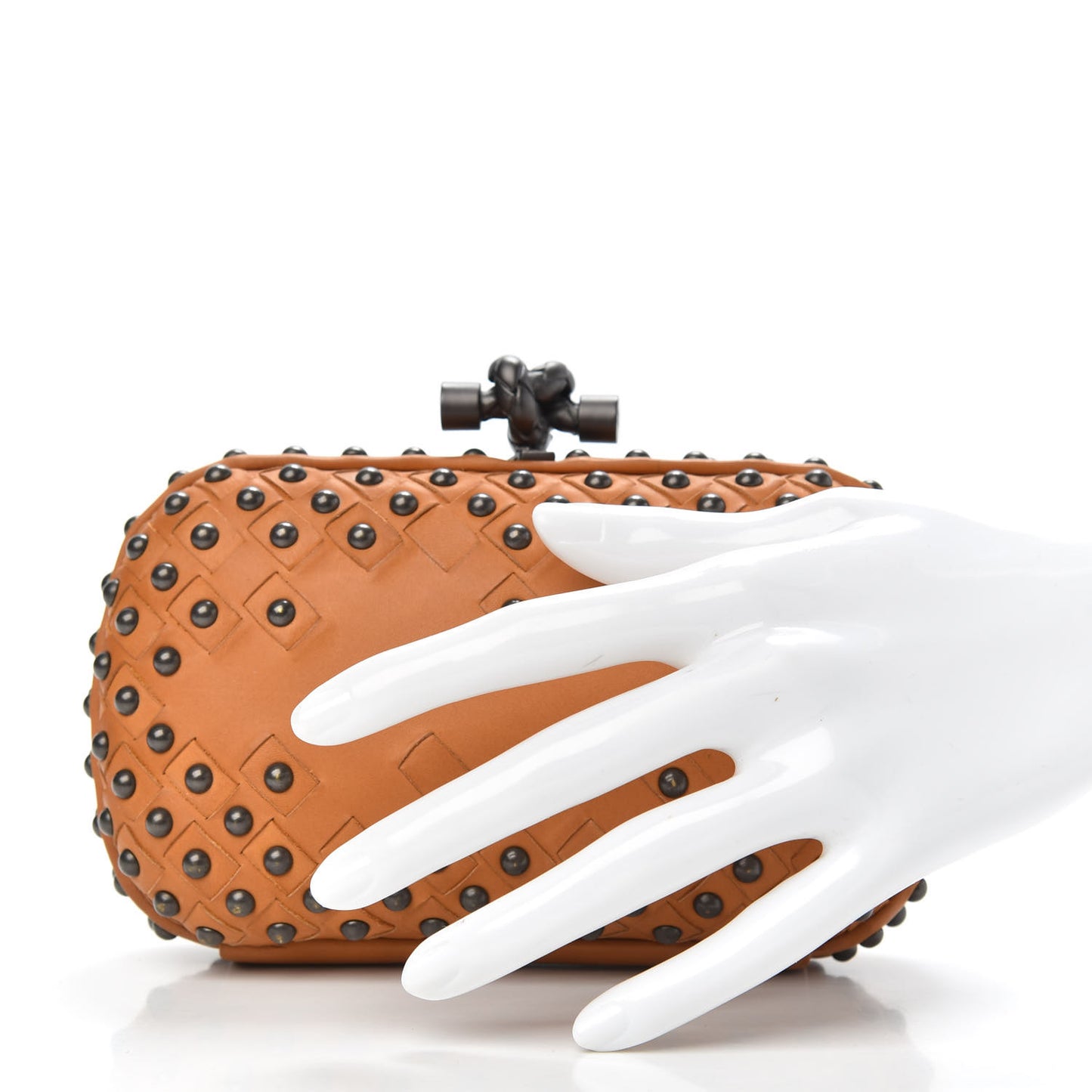 Waxy Nappa Intrecciato Knot Studded Clutch Topaz