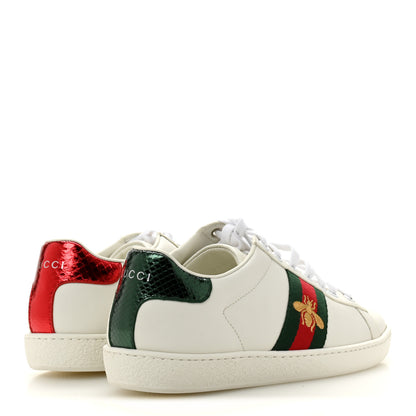 Gucci Calfskin Ayers Bee Embroidered Womens Ace Sneakers 38 White Green 5 of 10