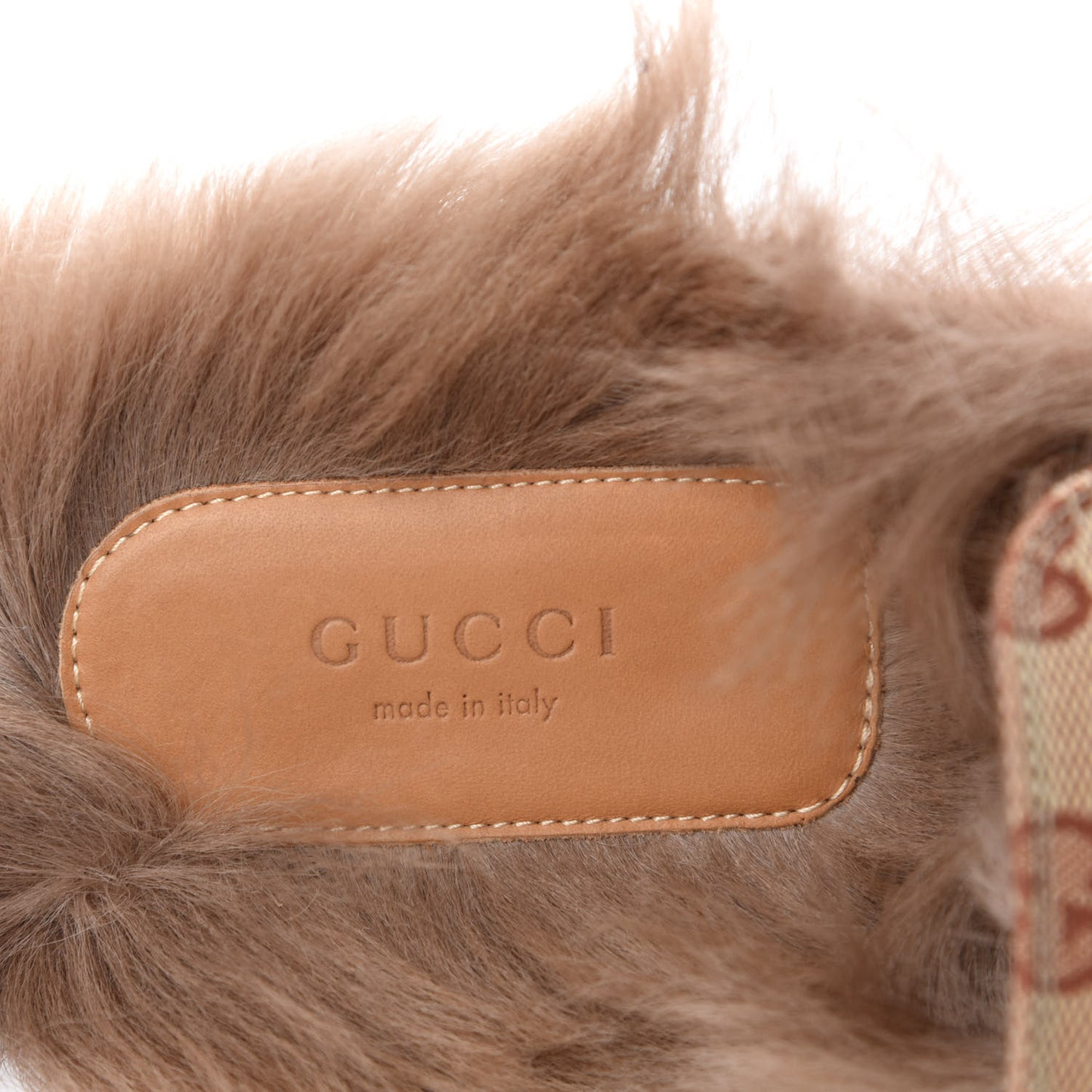 GG Monogram Fur Womens Princetown Slippers 40 Beige Ruggine Rust