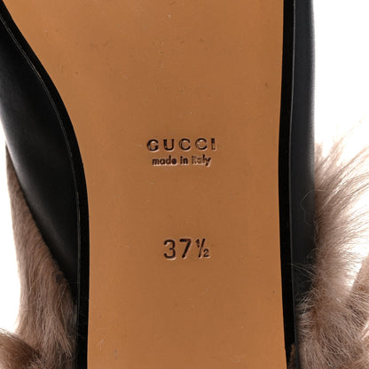Gucci Calfskin Fur Womens Princetown Slippers 37.5 Black 6 of 14