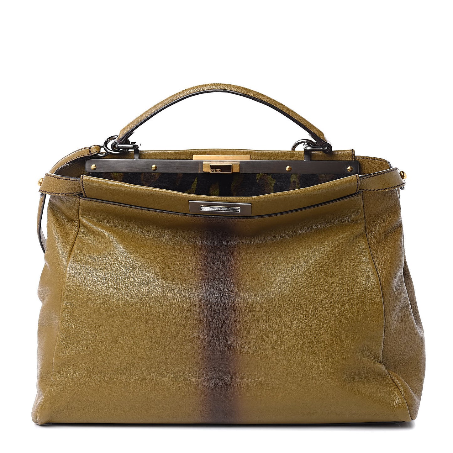 Goatskin Calf Hair Leopard Print Large Peekaboo Iconic Satchel Green