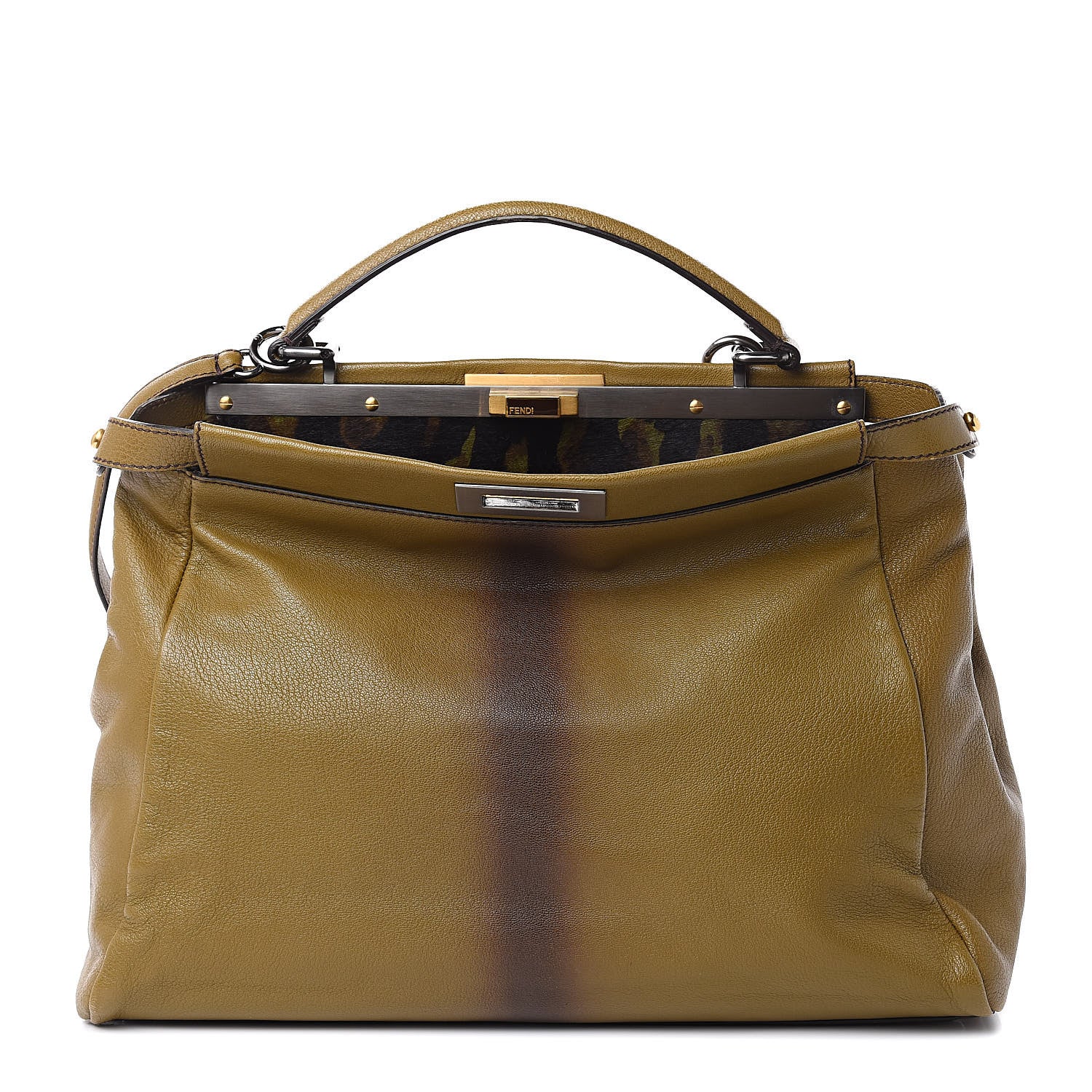 Fendi Goatskin Calf Hair Leopard Print Large Peekaboo Iconic Satchel Green 1 of 15