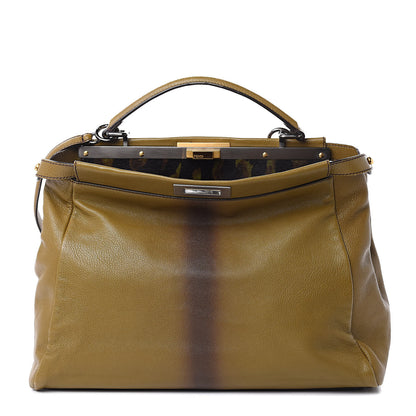 Fendi Goatskin Calf Hair Leopard Print Large Peekaboo Iconic Satchel Green 1 of 15