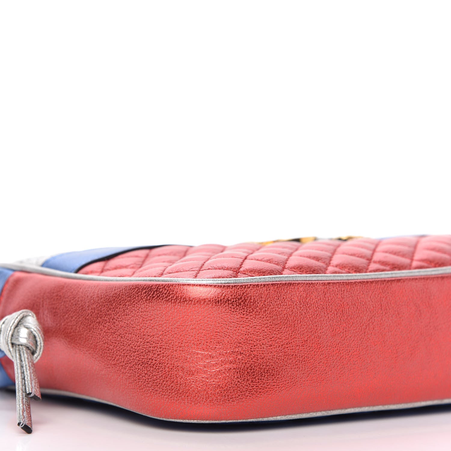 Gucci Laminated Nappa Trapuntata Small Zumi Shoulder Bag Rosso Marine Argento 6 of 10