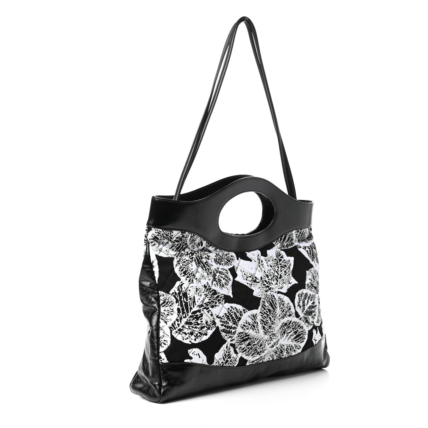 Chanel Patent Calfskin Canvas Printed Medium 31 Shopping Bag Black 3 of 9