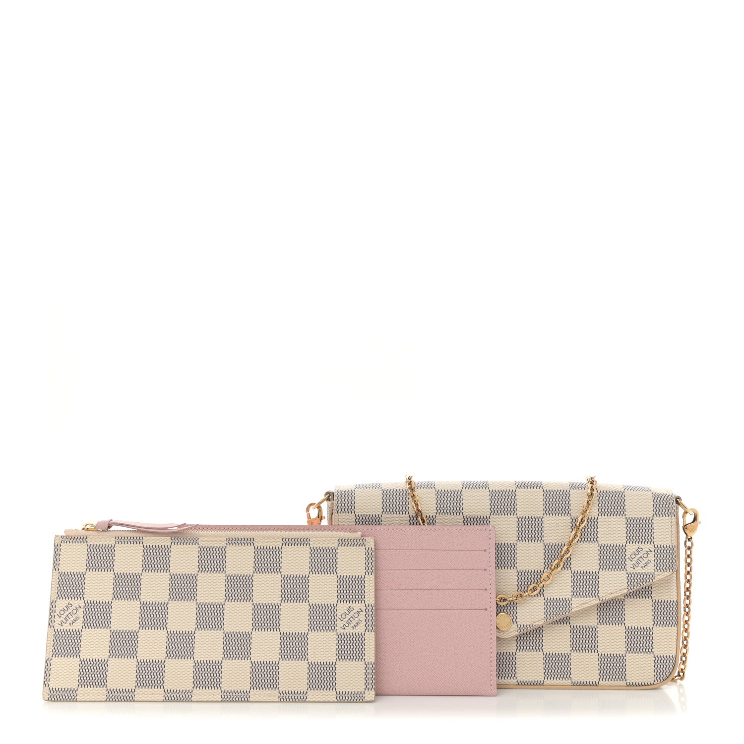 Louis Vuitton Damier Azur Pochette Felicie Chain Wallet Rose Ballerine 3 of 12