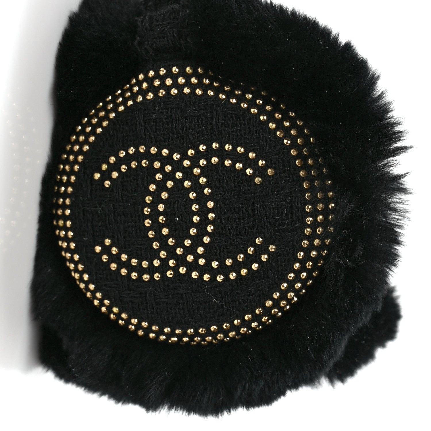 Chanel Shearling Tweed Studded CC Ear Muffs Black 4 of 6