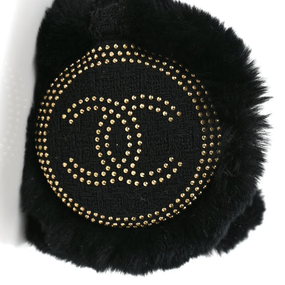 Chanel Shearling Tweed Studded CC Ear Muffs Black 4 of 6