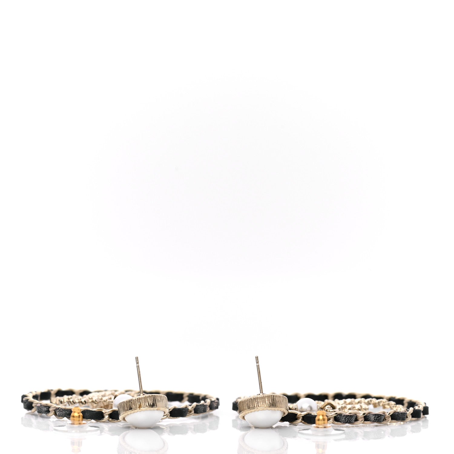 Chanel Lambskin Crystal Pearl CC Drop Earrings Gold Black 3 of 5