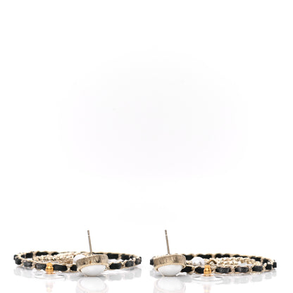 Chanel Lambskin Crystal Pearl CC Drop Earrings Gold Black 3 of 5