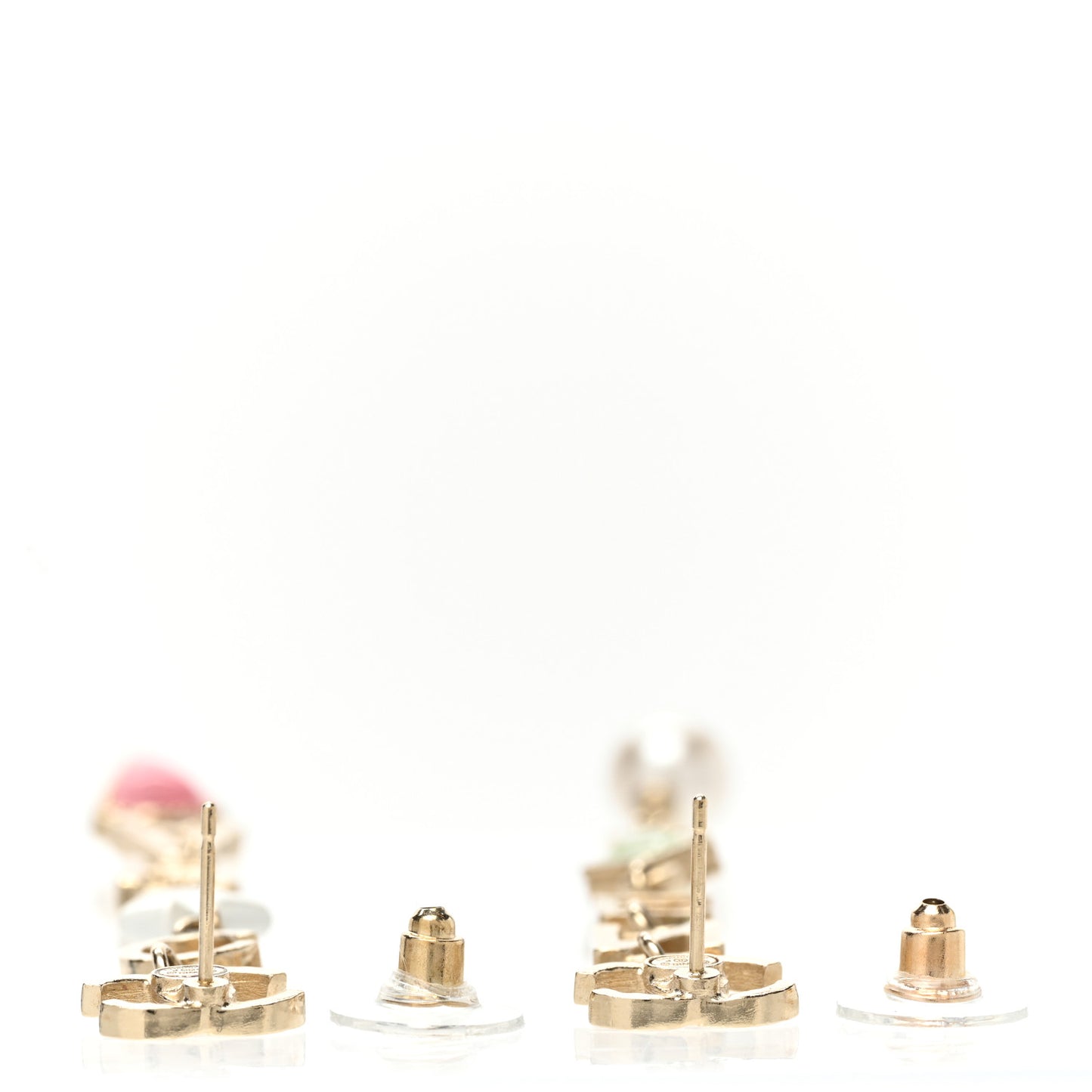 Resin Pearl Beaded Star Heart CC Logo Drop Earrings Gold Pink Multicolor