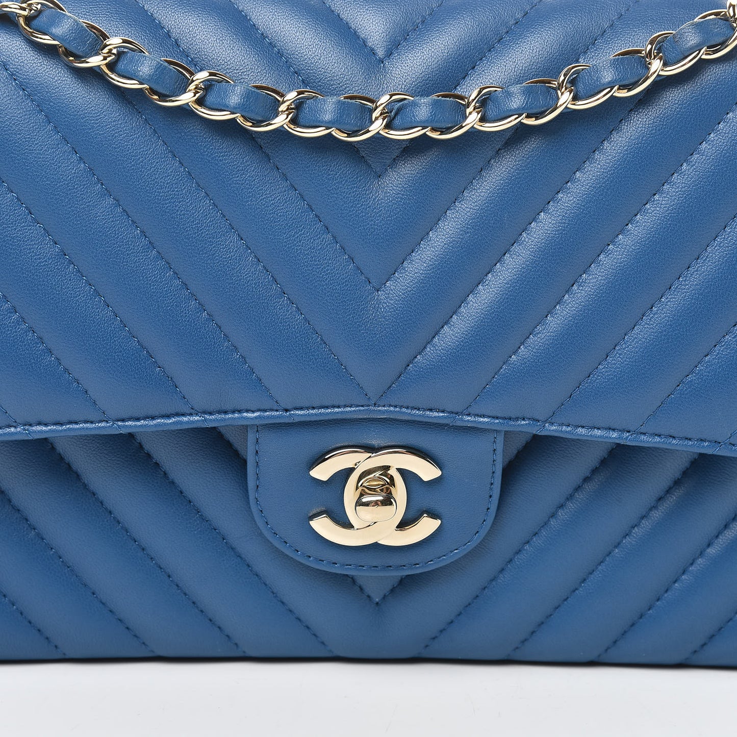 Lambskin Chevron Quilted Medium Double Flap Blue