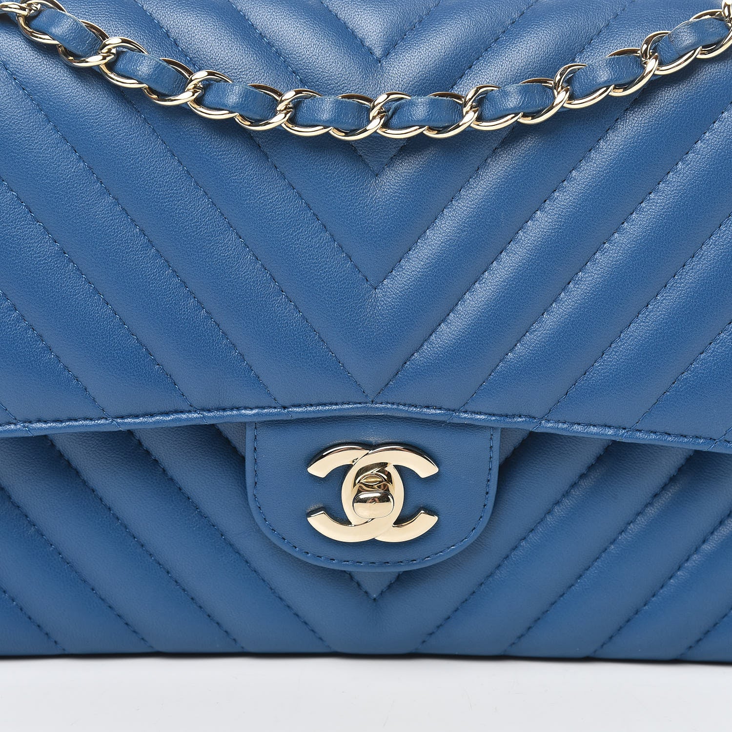 Chanel Lambskin Chevron Quilted Medium Double Flap Blue 8 of 12