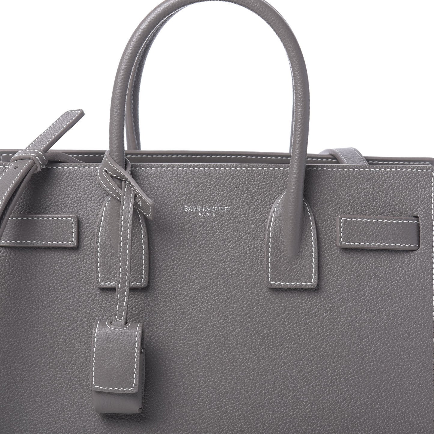 Grained Calfskin Topstich Baby Sac De Jour Fog