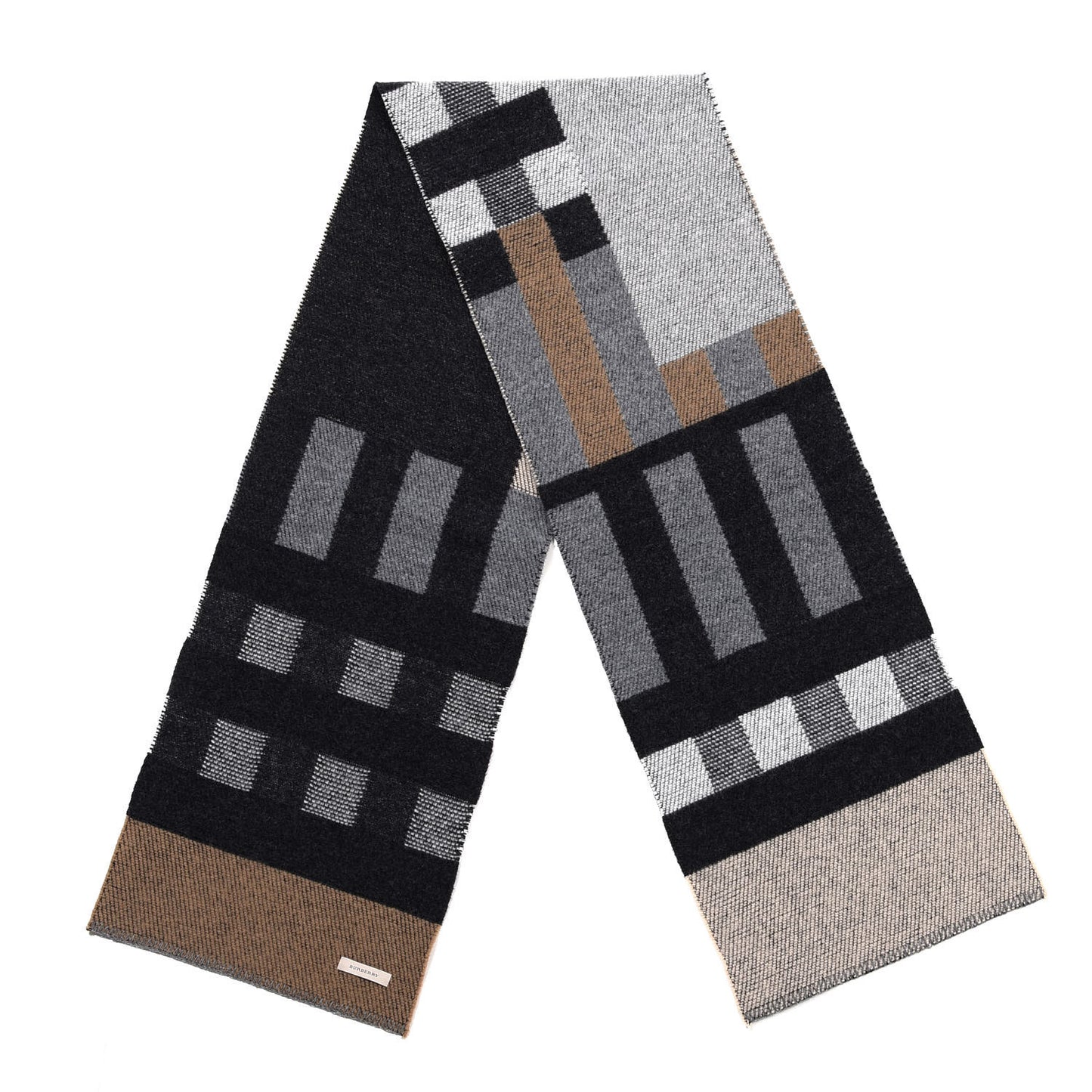 Wool Cashmere Mega Check Color Block Scarf Brown Multicolor