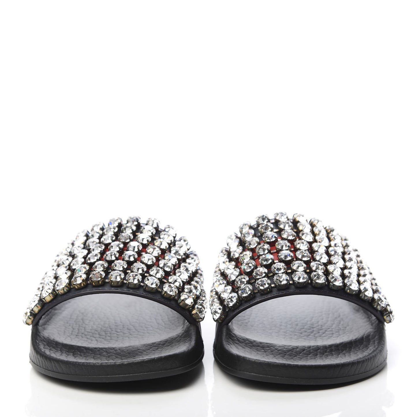 Calfskin Crystal Embellished Web Slide Sandals 35 Blue Red