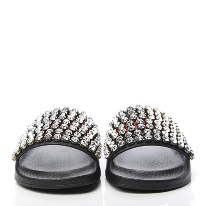 Gucci Calfskin Crystal Embellished Web Slide Sandals 35 Blue Red 2 of 8