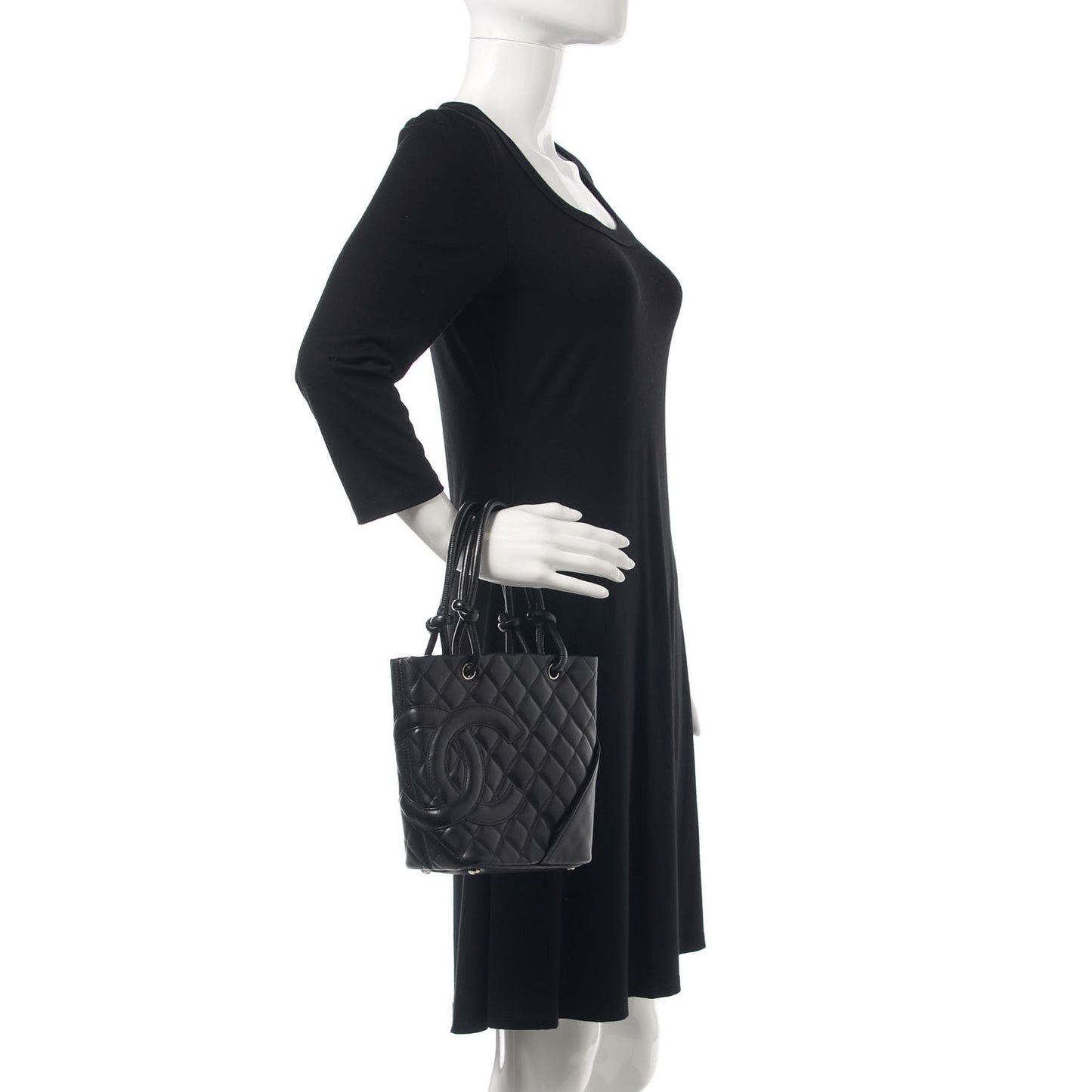 Calfskin Quilted Small Cambon Tote Black