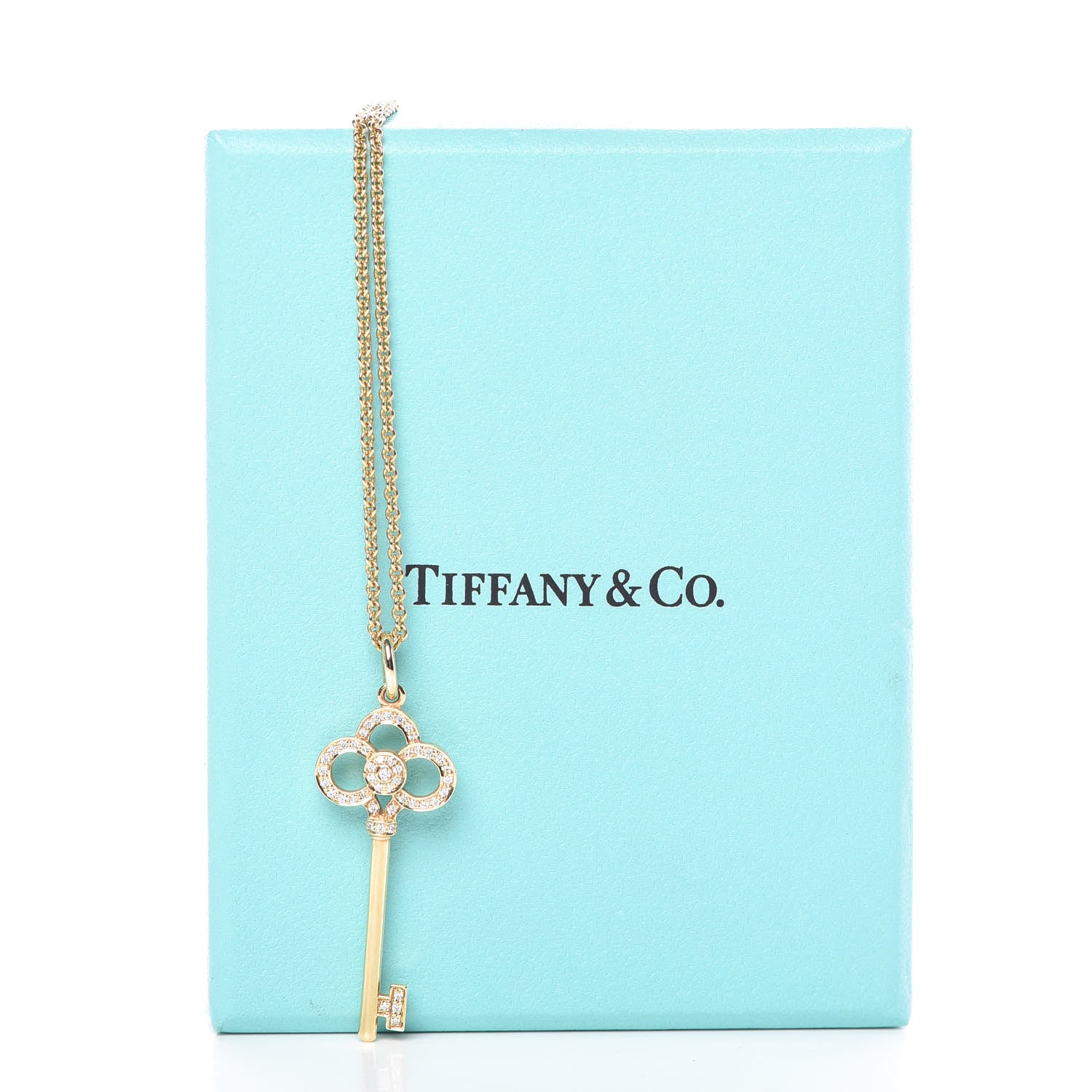 Tiffany 18K Yellow Gold Diamond Crown Key Pendant Necklace 9 of 9