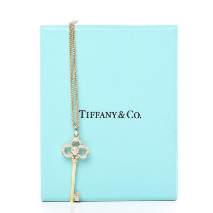 Tiffany 18K Yellow Gold Diamond Crown Key Pendant Necklace 9 of 9