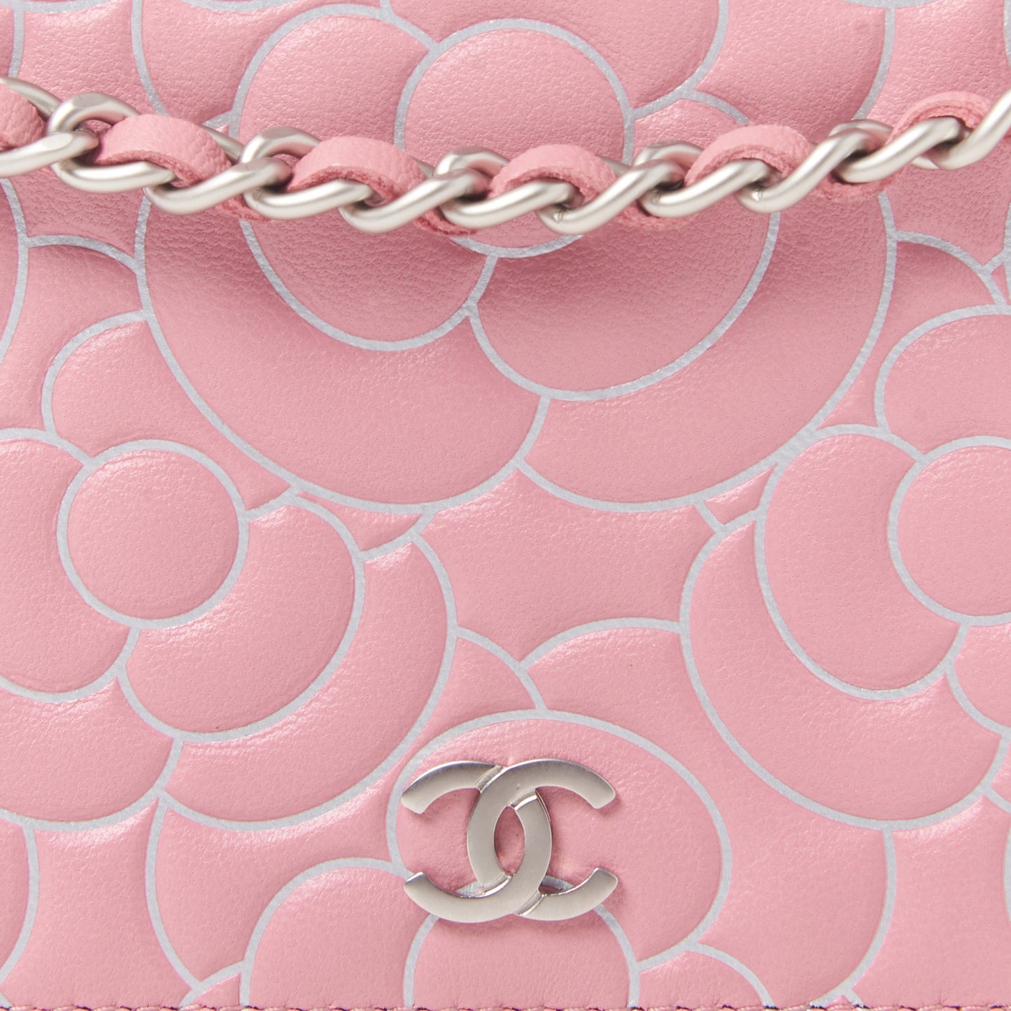 Lambskin Camellia Embossed Wallet On Chain WOC Pink