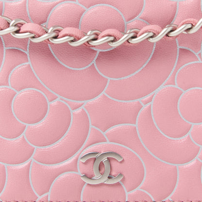 Chanel Lambskin Camellia Embossed Wallet On Chain WOC Pink 8 of 10