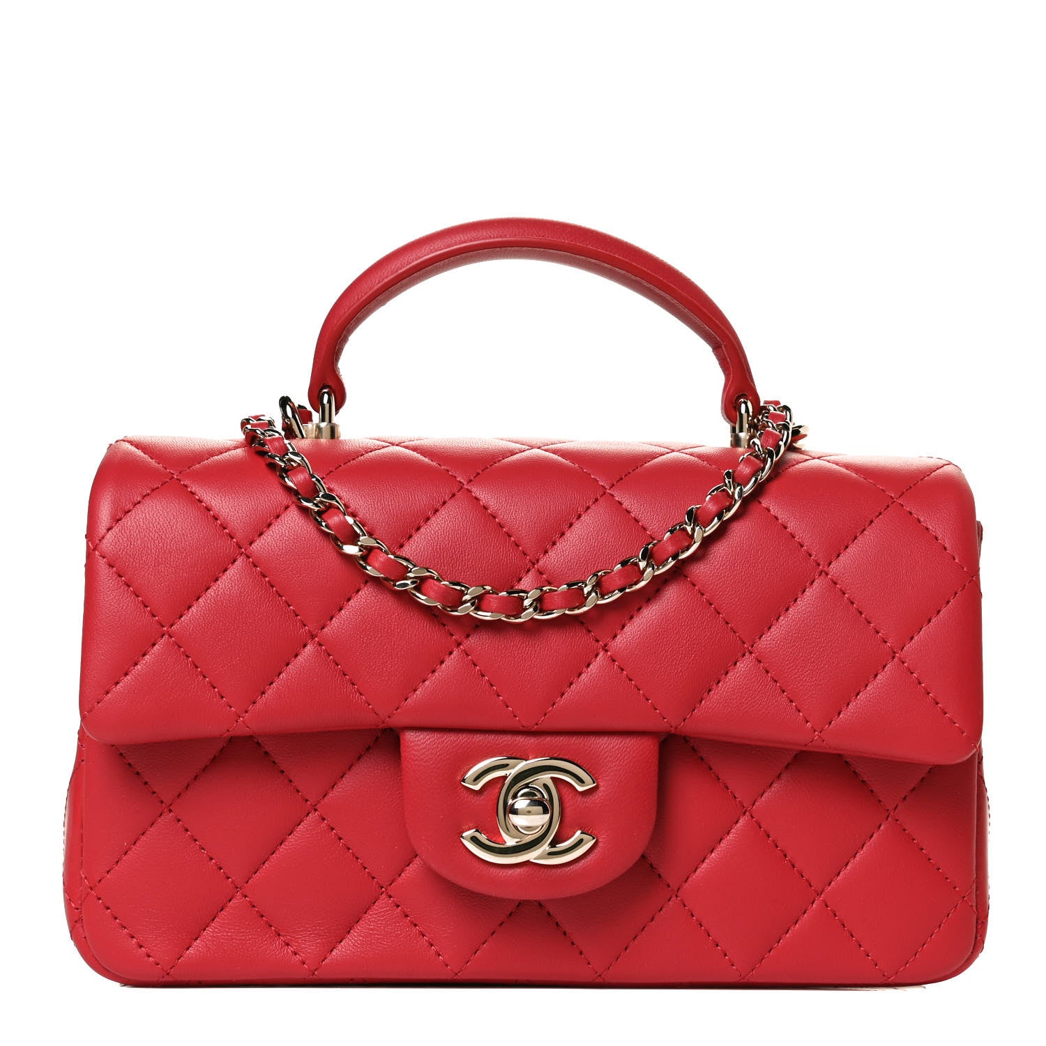 Chanel Lambskin Quilted Mini Top Handle Rectangular Flap Red 1 of 13