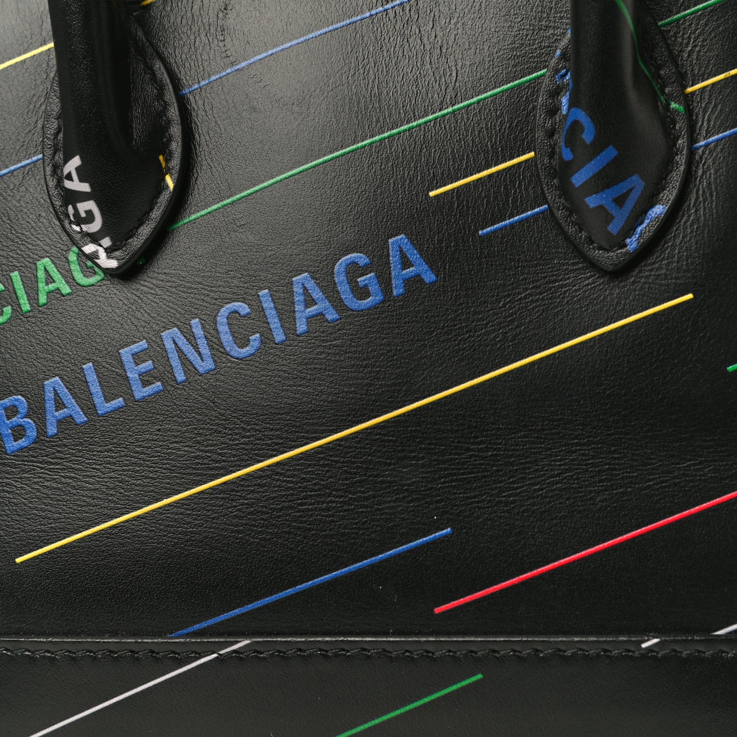 Calfskin Logo Print XXS Ville Top Handle Bag Black Multicolor