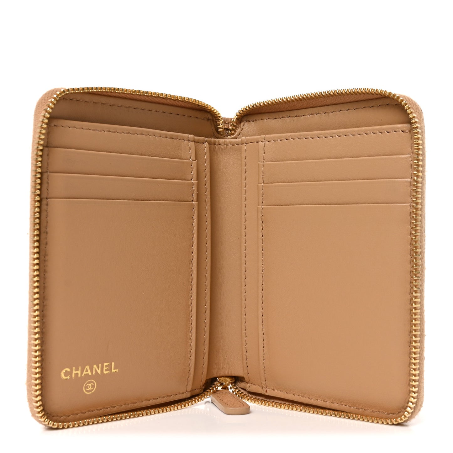 Caviar Quilted CC Flap Card Holder Beige