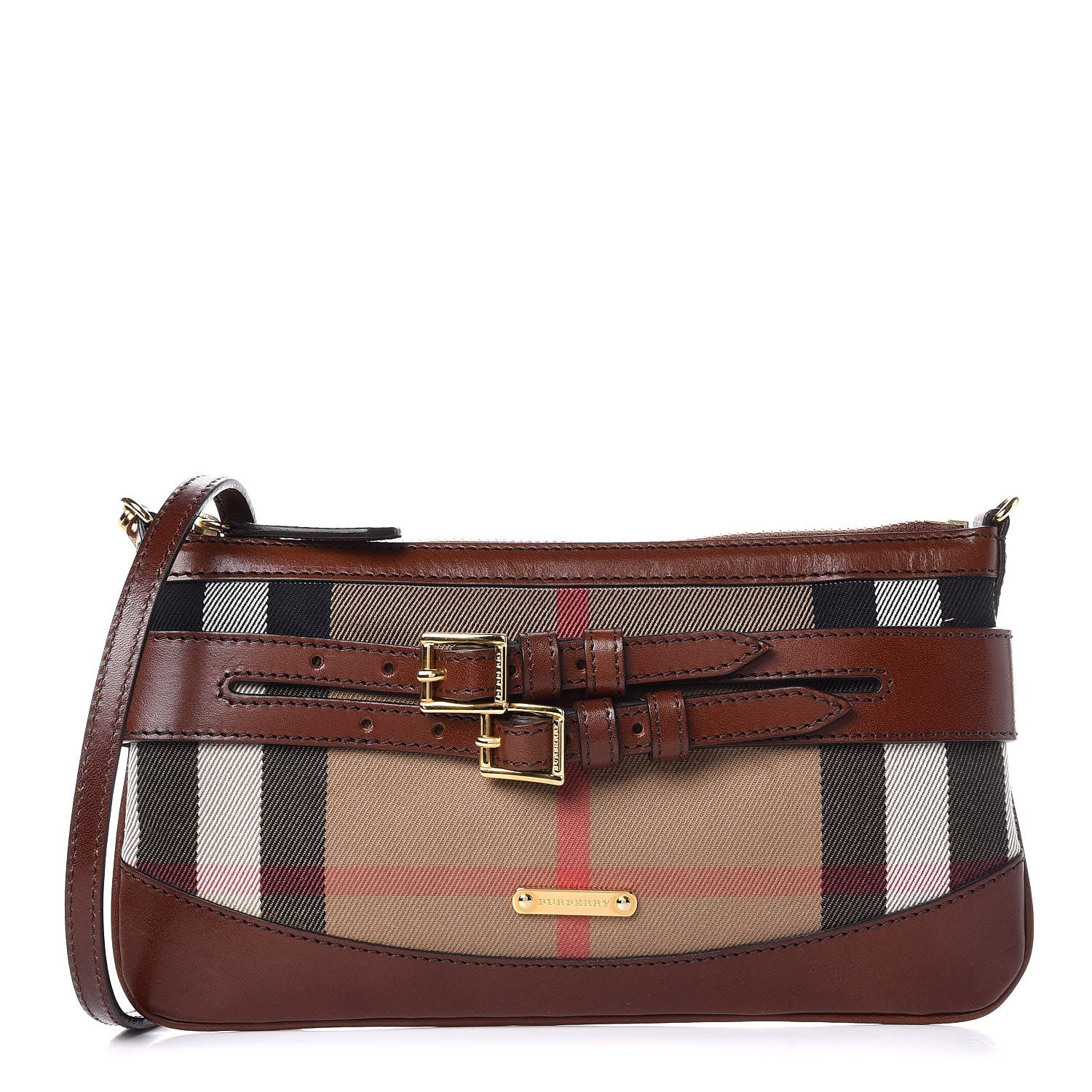 Burberry House Check Bridle Calfskin Peyton Crossbody Tan 1 of 7