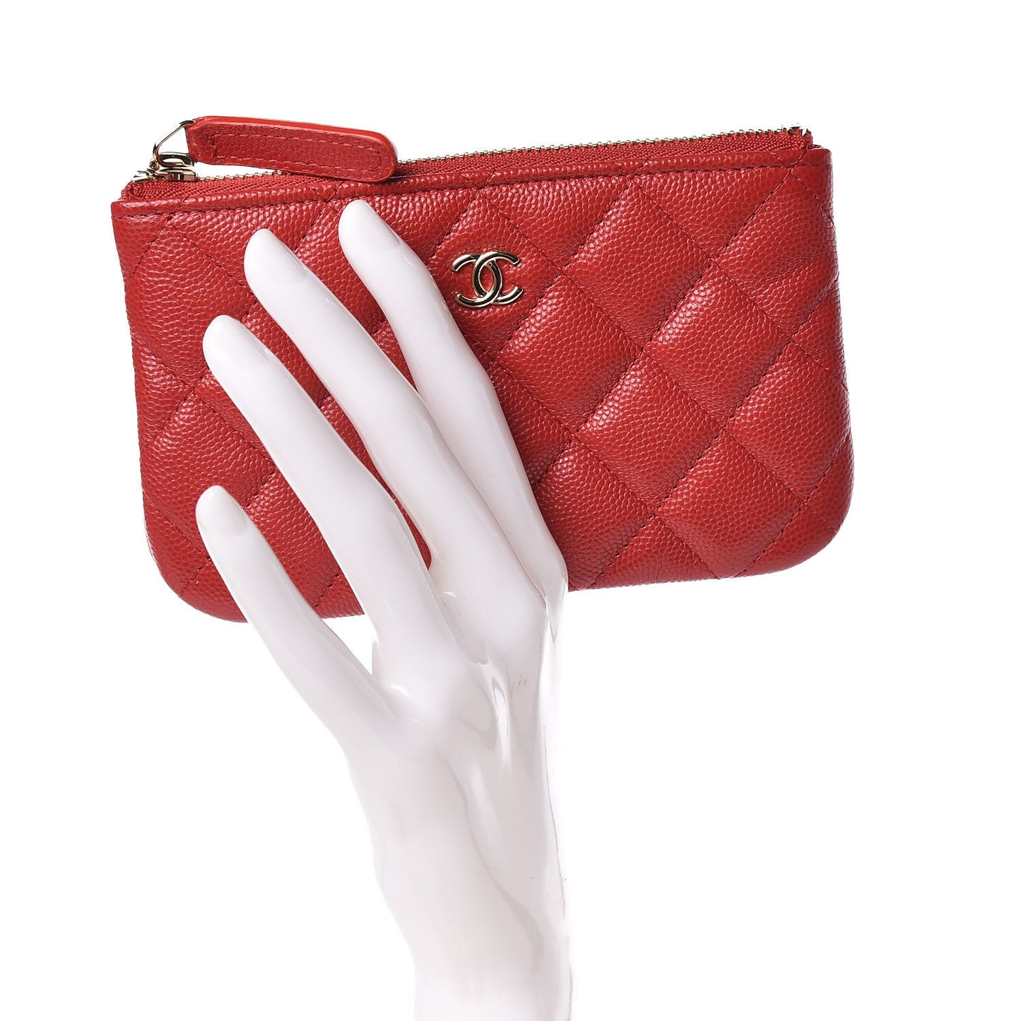 Caviar Quilted Small Cosmetic Case Red