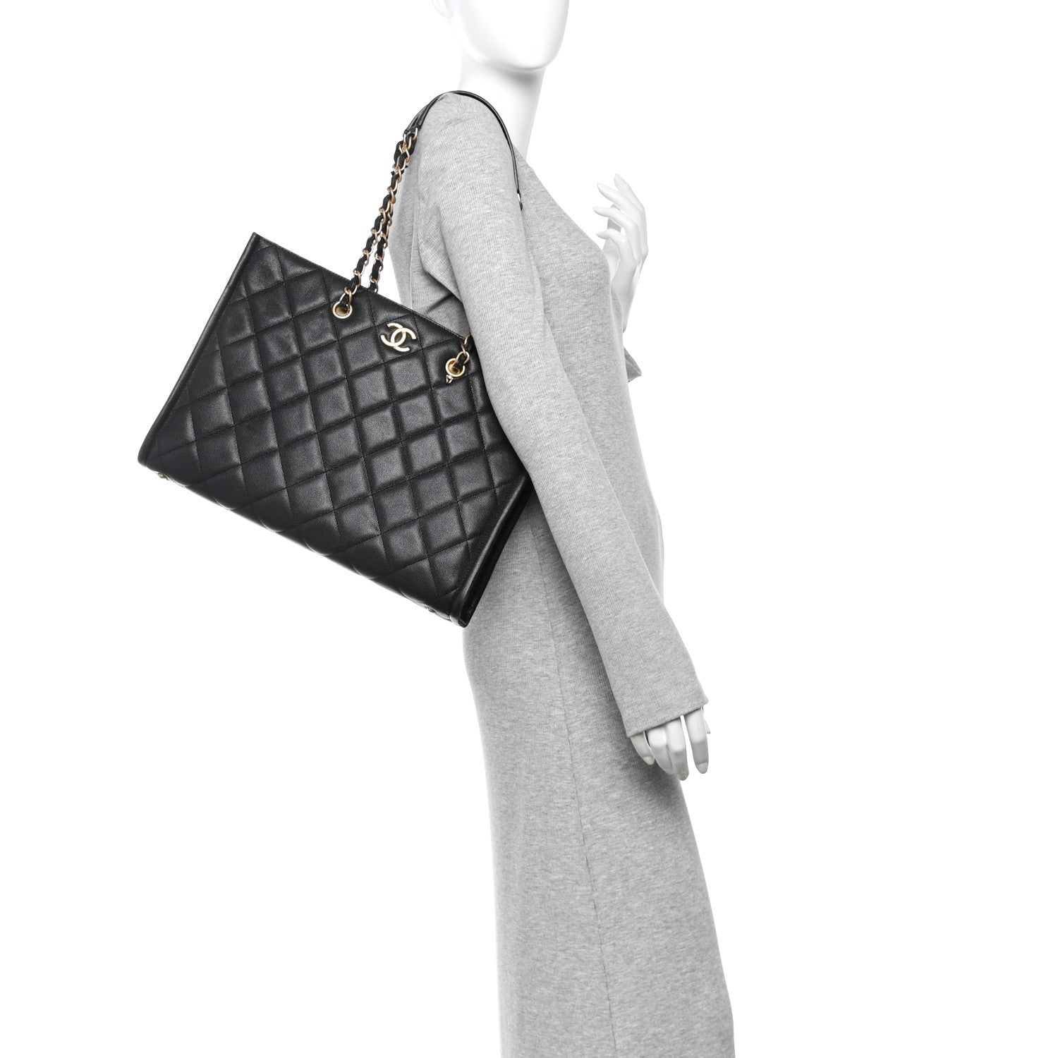 Chanel Caviar Quilted Chain Large Shopping Tote With Coin Purse Black 2 of 11