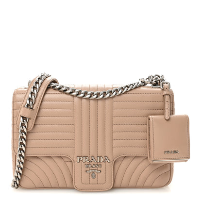 Prada Soft Calfskin Impunture Diagramme Large Chain Flap Shoulder Bag Cipria 1 of 10