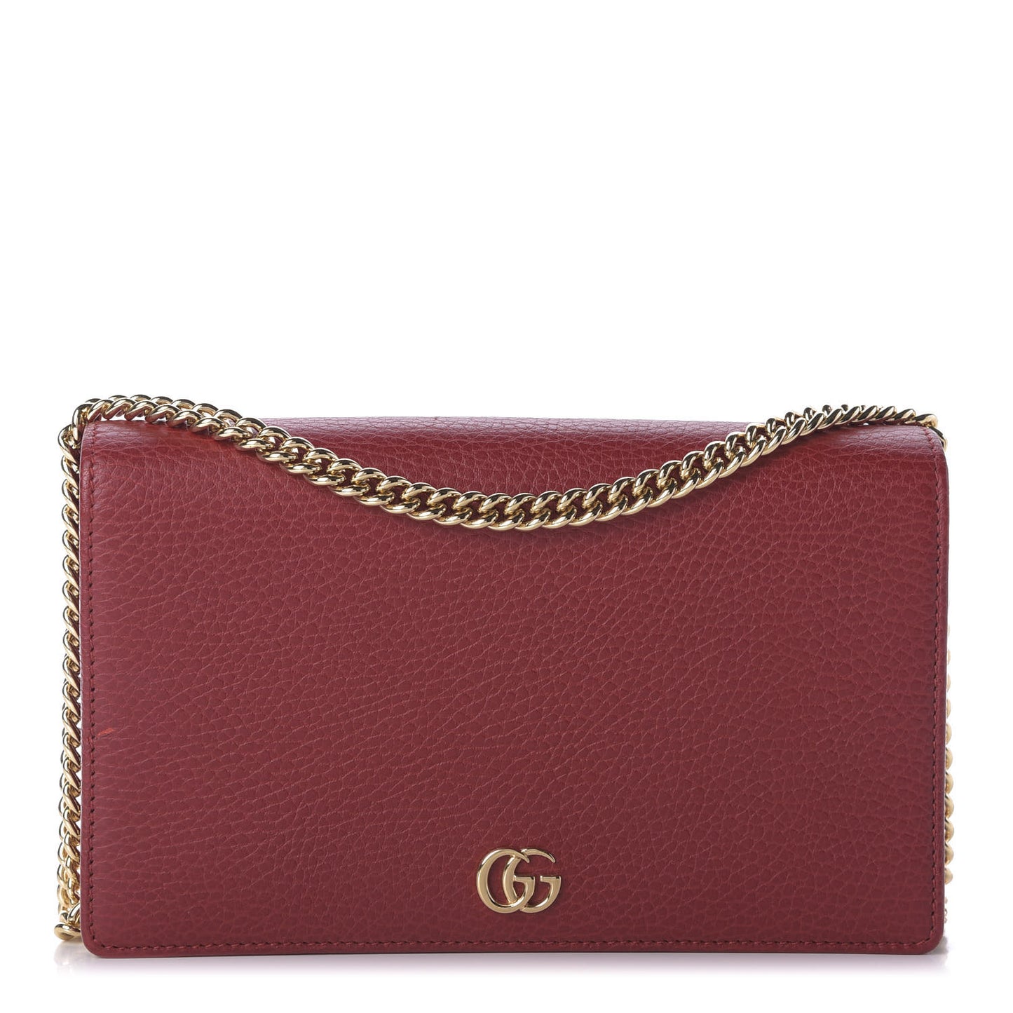 Dollar Calfskin Mini GG Marmont Chain Wallet Hibiscus Red