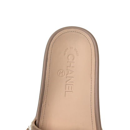 Chanel Felt Pearl Lambskin Chain Flat Sandals 37 Beige 7 of 8