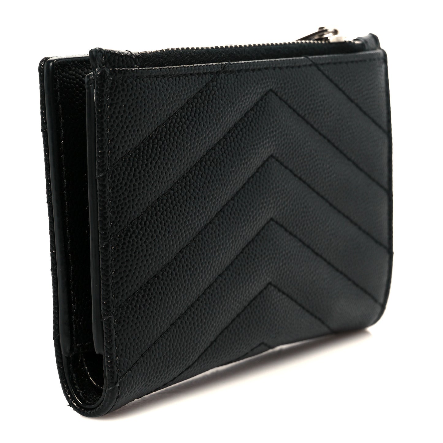 Grain De Poudre Matelasse Chevron Monogram Zipped Two-Part Wallet Black